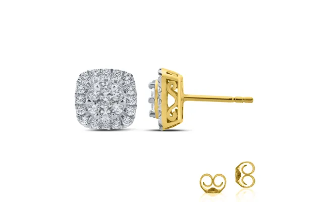 Cushion Shaped Yellow Gold Cluster Diamond Earring 1 - 2 Ct. Tw