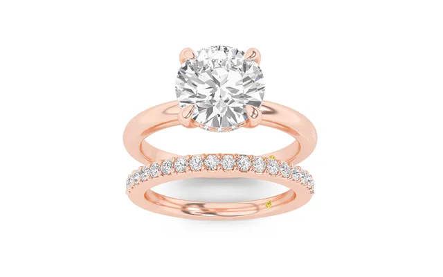 Fez Lab Grown Round Diamond Engagement Ring With The Orion Wedding Band 10k Rose Gold 3 1 3 Ct