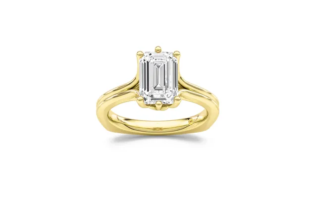Fleur Emerald Cut Lab Grown Diamond Engagement Ring 18k Yellow Gold 3 1 2 Ct