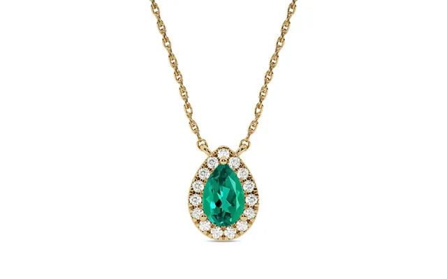 Grand Lab Created Teardrop Halo Diamond Necklace 10k Yellow Gold 1 4 Ct