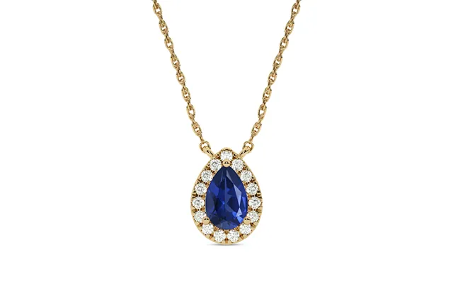 Grand Lab Created Teardrop Halo Diamond Necklace 10k Yellow Gold 1 4 Ct