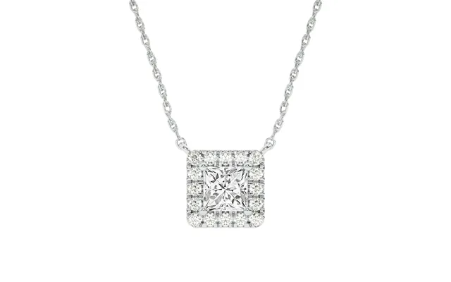 Grand Lab Grown Diamond Regal Halo Necklace 10k White Gold 1 1 3 Ct