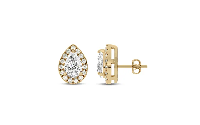 Grand Lab Grown Diamond Teardrop Halo Earrings 10k Yellow Gold 2 1 2 Ct