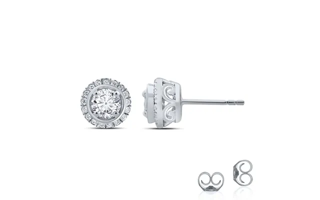 Lab Created Floral Halo Diamond Stud Earrings 10k White Gold 2 Ct