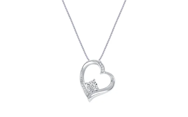 Lab Grown Floating Accent Diamond Heart Necklace Sterling Silver 1 10 Ct