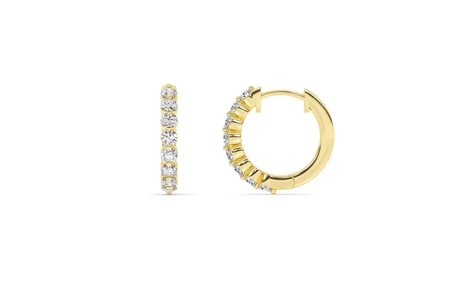 Lab Grown Shared Prong Diamond Hoop Earrings 14k Yellow Gold 1 Ct