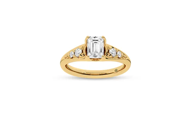 Lyon Tapered Pavé Emerald Cut Lab Grown Diamond Engagement Ring 14k Yellow Gold 2 1 4 Ct