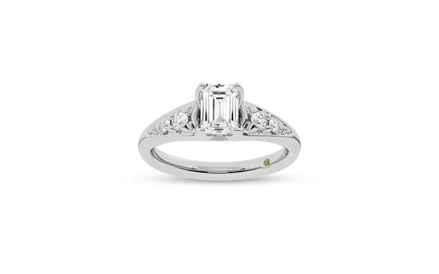 Lyon Tapered Pavé Emerald Cut Lab Grown Diamond Engagement Ring 18k White Gold 3 1 4 Ct