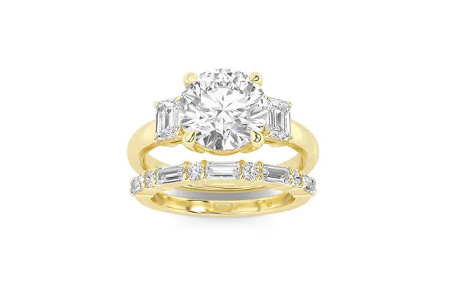 Moonbeam Lab Grown Round Diamond Engagement Ring With The Cleo Wedding Band 10k Yellow Gold 2 Ct
