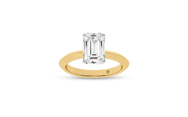 Prism Knife Edged Four Prong Emerald Cut Lab Grown Solitaire Diamond Ring 18k Yellow Gold 1 Ct