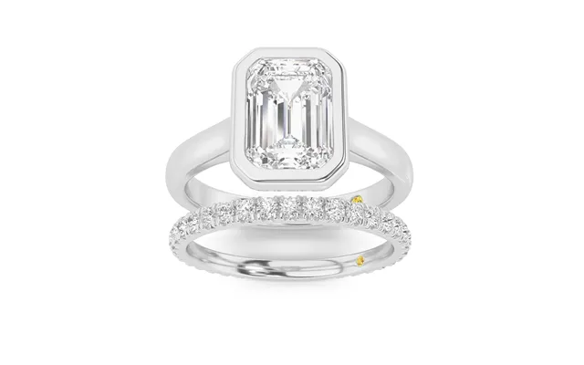 Secret Kiss Lab Grown Emerald Cut Diamond Engagement Ring With The Envoi Wedding Band 10k White Gold 1 1 2 Ct