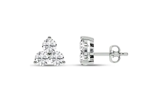 Triangular Shaped Lab Grown Three Stone Diamond Earrings 10k White Gold 1 Ct
