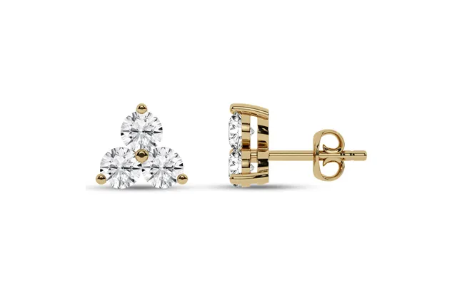 Triangular Shaped Lab Grown Three Stone Diamond Earrings 14k Yellow Gold 1 1 2 Ct