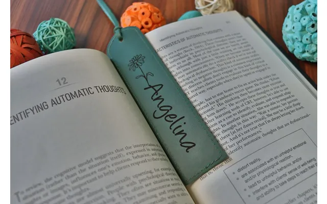 Birth Month Flower Leather Bookmark - Green Color , Real Leather, Same Day Shipping, Free Shipping Us