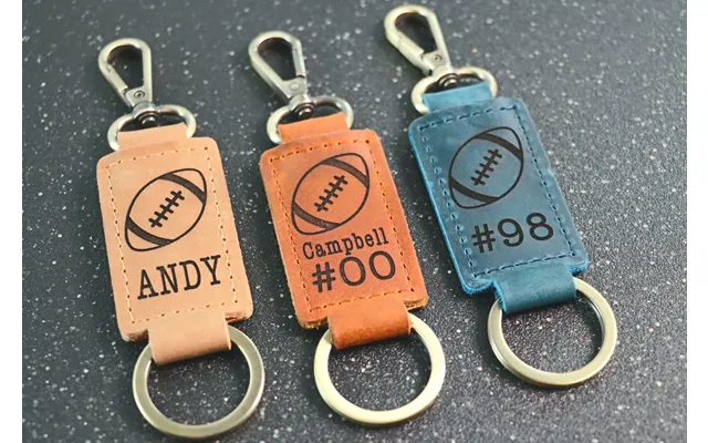 Football Personalized Keychain Keyring Bag Tag Name Tag - Leather Keychain
