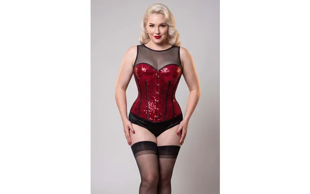 Chelise Sequin Burlesque Corset With Sheer Mesh Straps - 30 For 33-34 Inch Natural Waist