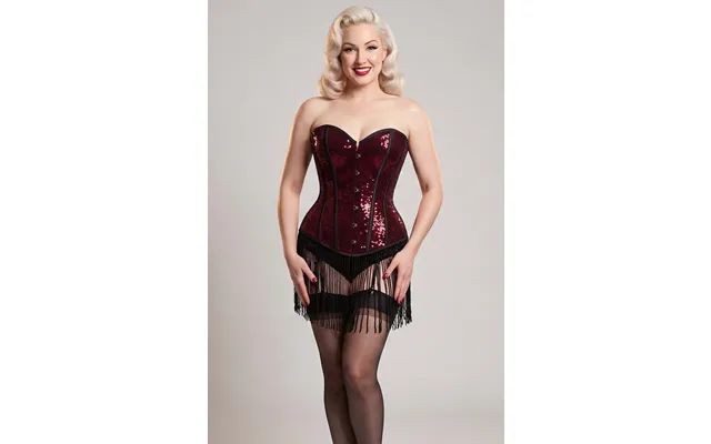 Rosalyn Burlesque Overbust Corset With Beaded Fringe Hem - 32 For 35-36 Inch Natural Waist