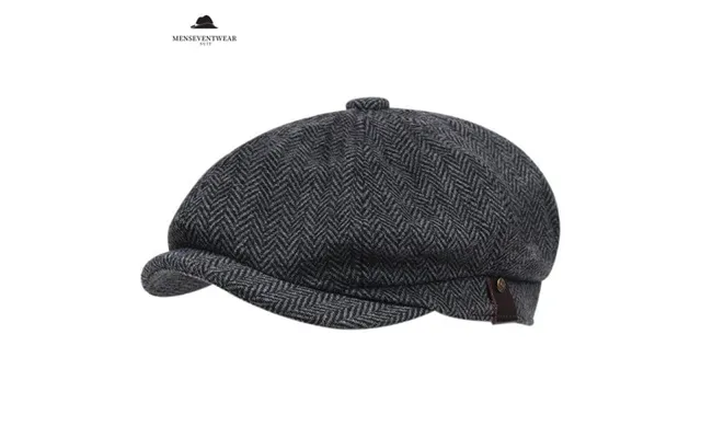 Menseventwear Retro Hat Man Literary Fashion Herringbone Octagonal Hat - Black M 56 58cm