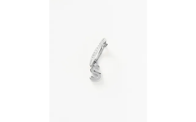 Initial Single Charm Hoop Earring - Initial S Sterling Silver