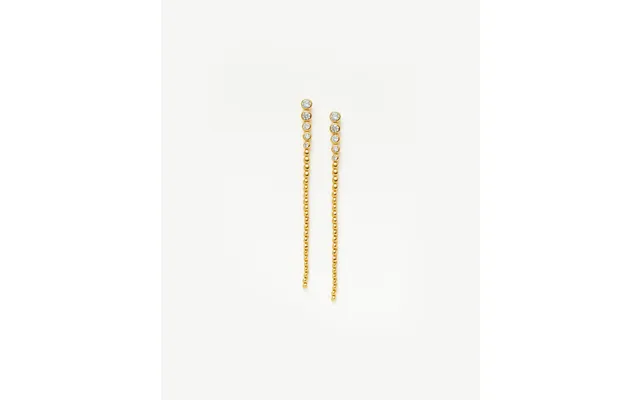 Tennis Beaded Stone Extra Long Drop Earrings 18k Gold Vermeil Cubic Zirconia
