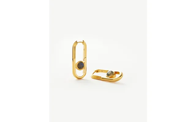Zenyu Link Gemstone Ovate Hoop Earrings 18k Gold Plated Labradorite