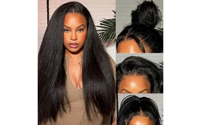 Ompretty 360 Kinky Straight Invisi Draw Strings Wear Go Glueless Pre-bleached And Pre-cut Lace Human Hair Wig