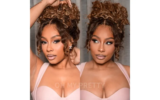 Ompretty Highlight Brown Water Wave 360 Wear Go Wig Invisi Draw Strings Pre-cut Lace Glueless Wigs
