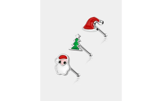 3pcs Christmas Hat Tree Santa Nose Studs Pack