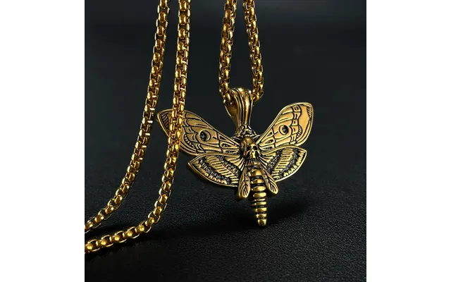 Death Moth Vintage Skeleton Necklace - Gold