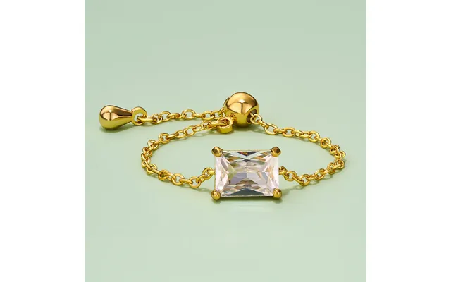 Oval Rectangle Heart Cz Adjustable Chain Ring - Gold Rectangle