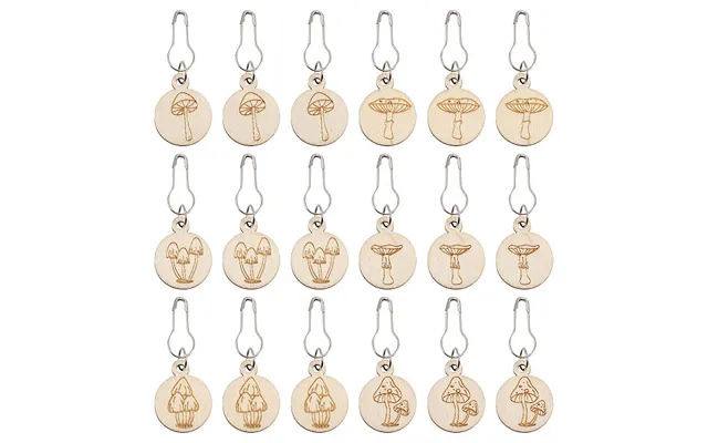 3 Bags Mushroom Pattern Flat Round Wooden Charm Locking Stitch Markers