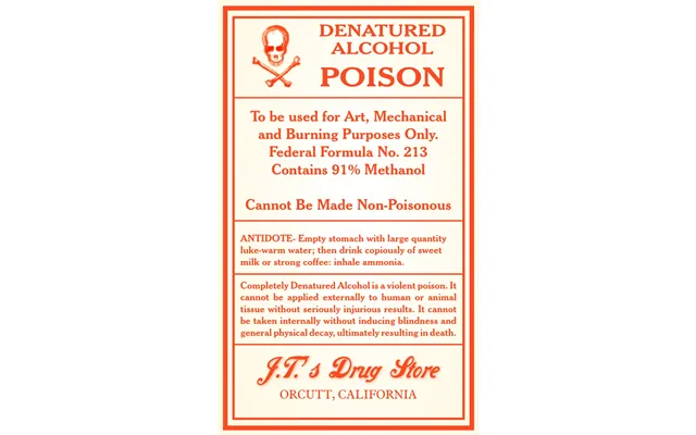 Denatured Alcohol Poison Vintage Single Self Adhesive Label - License And Royalty Free For Film Use