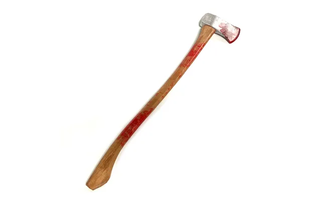 Large Foam Rubber Single Head Two-hand Axe Stunt Prop - Bloodied Silver Head With Lightwood Handle