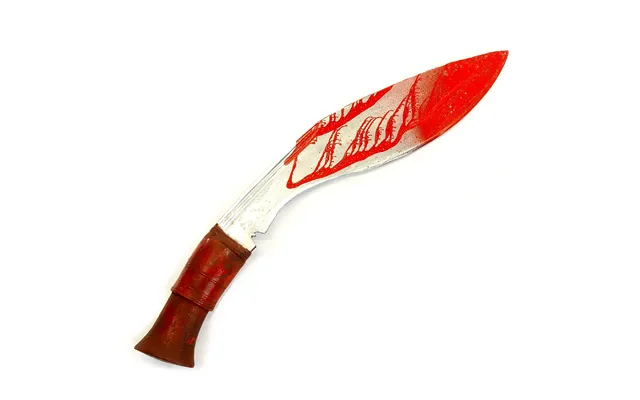 Rigid Plastic Kukri Blade - Bloodied Silver Blade With Aged Brown Handle