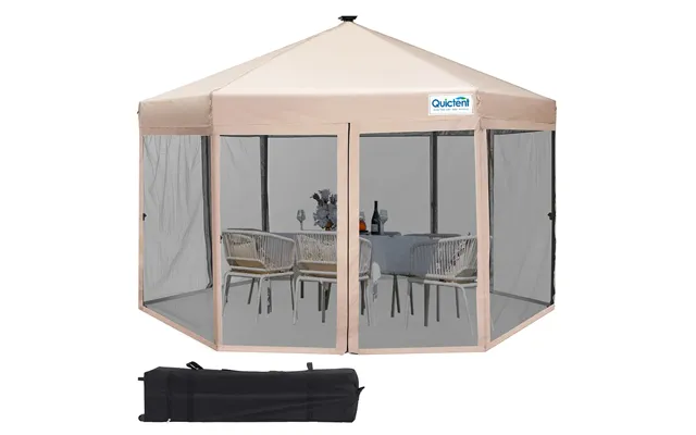 13' X 13' Hexagonal Pop Up Canopy With Netting And Lights