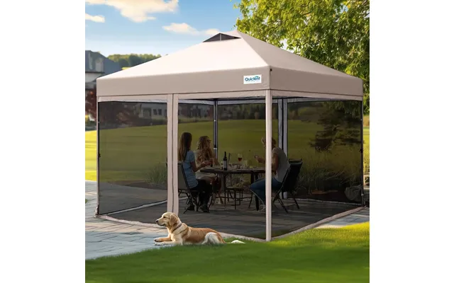 6.6' X 6.6' Small Pop Up Canopy With Netting - Beige