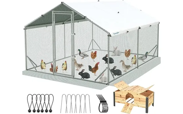 Large Metal Chicken Coop Run - 12x9ft W Extended Wire Nestbox