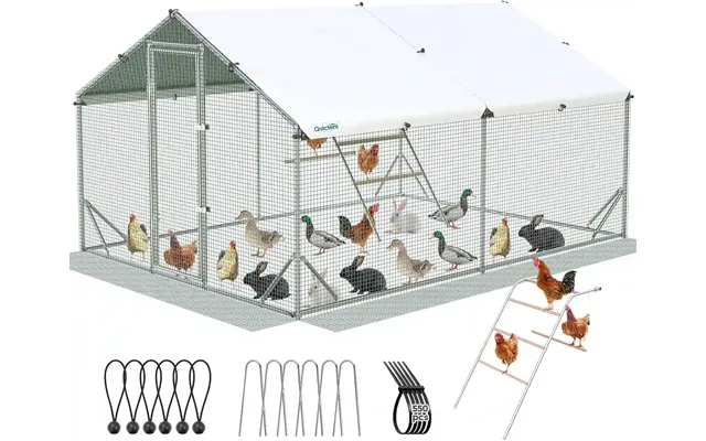 Large Metal Chicken Coop Run - 12x9ft W Extended Wire Roosting Bar