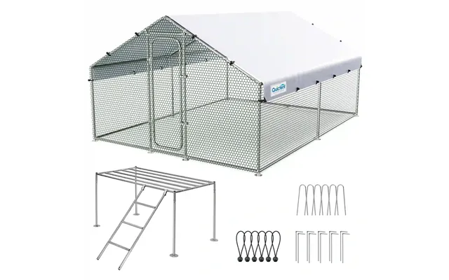 Large Metal Chicken Coop Run - 12x9ft Wiremesh-with Ladder