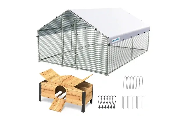 Large Metal Chicken Coop Run - 12x9ft Wiremesh-with Nestbox