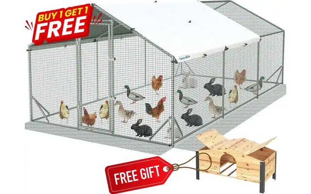 Large Metal Chicken Coop Run - 18x9ft W Extended Wire Free Nestbox