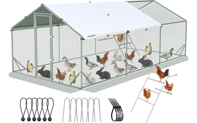 Large Metal Chicken Coop Run - 18x9ft W Extended Wire Roosting Bar