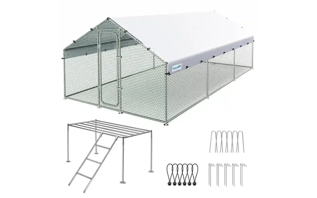 Large Metal Chicken Coop Run - 18x9ft Wiremesh-with Ladder