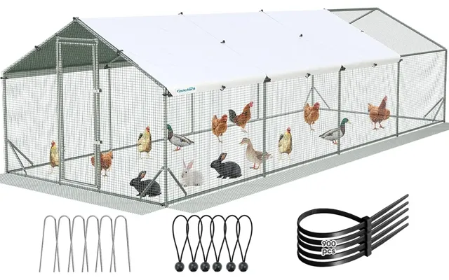 Large Metal Chicken Coop Run - 24x9ft W Extended Wire