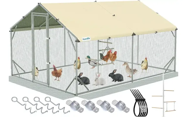 Large Walk-in Chicken Coop Run - 12x9ft W Extended Wire Roost Poles