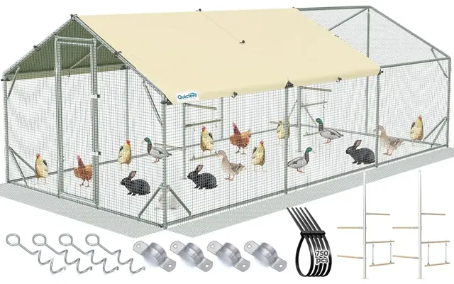 Large Walk-in Chicken Coop Run - 18x9ft W Extended Wire Roost Poles