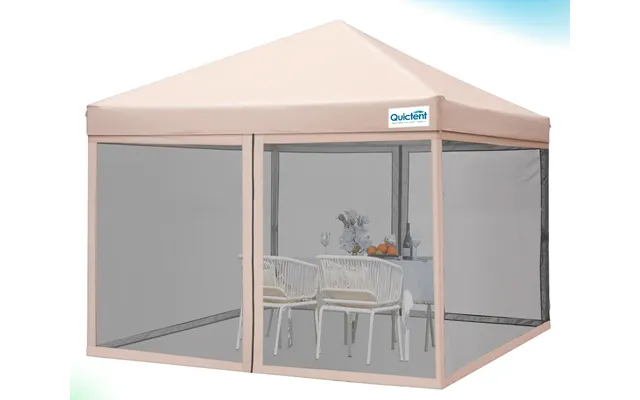 Quictent Portable Pop Up Canopy With Netting - 8' X 8' Tan