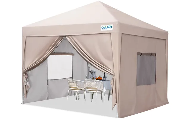 Quictent Privacy Portable Pop Up Canopy With Sidewalls - 10' X 10' Beige