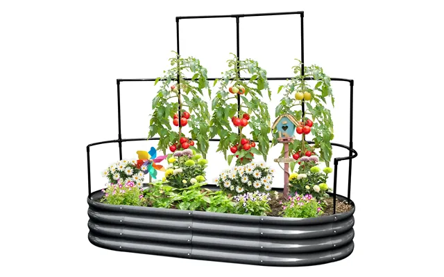 Raised Garden Bed With Wall Trellis - 6x3x1ft Dark Grey