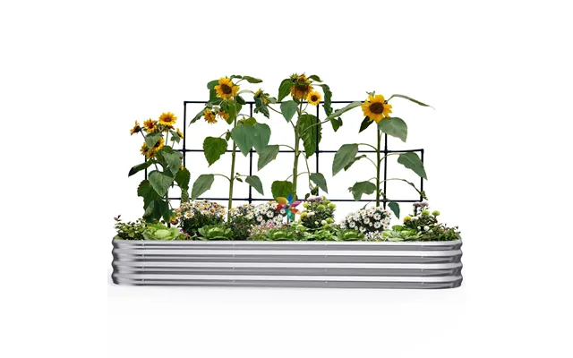 Raised Garden Bed With Wall Trellis - 8x4x1ft Silver